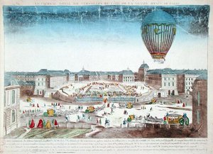 Voyage en ballon de François Pilâtre de Rozier (1754-96) au-dessus du Château de Versailles, 23 juin - French School
