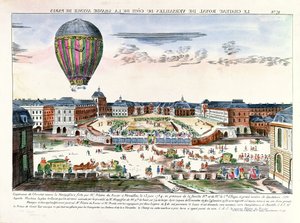Le voyage en ballon de François Pilâtre de Rozier au-dessus du Château de Versailles, 23 juin 1784 - French School