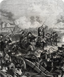 Bataille de Landen ou Neerwinden, en Belgique actuelle, le 29 juillet 1693, pendant la guerre de Neuf Ans (gravure) - French School