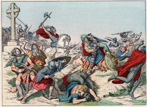 La bataille de Poitiers le 25 octobre 732 remportée par Charles Martel - La bataille de Poitiers, 25 octobre 732, remportée par Charles Martel (688-741) - Gravure de la fin du 19e siècle dans «Nos Gires Nationales - Images et récits»