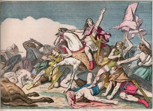 La bataille de Tolbiac, victoire de Clovis sur les Alamans (496) - Gravure de la fin du XIXe siècle dans "Nos Gloires Nationales - Images et récits"