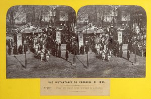 Le Carnaval de 1863 à Paris, le char du bœuf gras quittant l