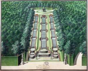 La Cascade, modifiée à la fin de 1706, dans le bosquet sur la colline, de Jardins de Marly, début du XVIIIe siècle - French School