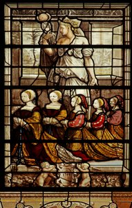 Fenêtre nord de la chapelle : Sainte Agathe avec les filles d