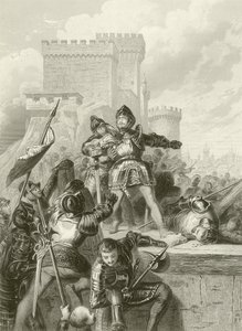 Le Chevalier Bayard blessé au siège de Brescia, 1512 - French School
