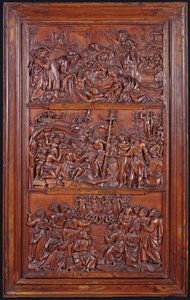 Le Credo, Panneau II : Descente de la Croix, Mise au Tombeau, Résurrection et Descente aux Limbes et Ascension, 1587