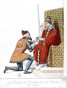 Le Doge de Venise et le Pape au 14ème siècle - gravure