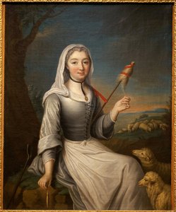 La Duchesse de Villars (?) dans une bergère tenant un roseau. Peinture française, huile sur toile, 80 x 63,6 cm, première moitié du XVIIIe siècle. Musée de Tessé, Le Mans