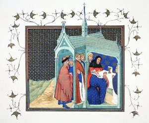 Le comte de Northumberland à la grande messe dans la chapelle du château de Conway prêtant son serment traître et fatal, copie fac-similé de Le Prinse et Mort du Roy Richart par Jean Creton, réimprimé au 19ème siècle - French School