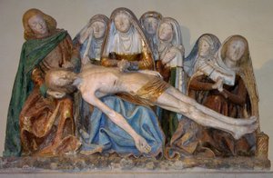 La Mise au tombeau, 1490 (pierre peinte) (détail) - French School
