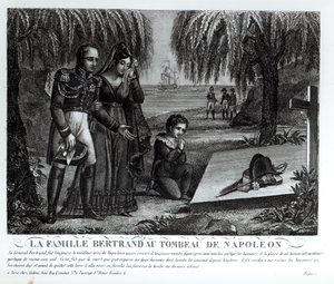 La famille du général Henri-Gratien Bertrand (1773-1844) au tombeau de Napoléon Bonaparte (1769-1821) 1821 (lithographie) (photo en noir et blanc)