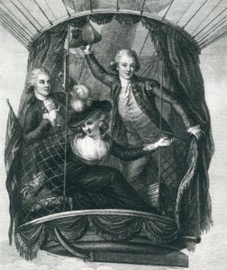La première ascension en ballon en Angleterre, 15 septembre 1784, de Merveilleuses ascensions en ballon ou la conquête des cieux, par Fulgence Marion, publié vers 1870