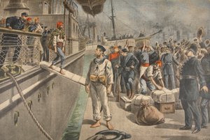 Les premiers prisonniers à Key West pendant la guerre hispano-américaine, illustration du Petit Journal : Supplément illustré, 8 mai 1898 - French School