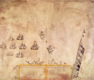 La flotte de la Compagnie des Indes néerlandaises au large de Sainte-Hélène, 1746
