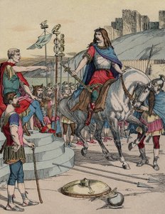 Le chef gaulois Vercingétorix (72-46 av. J.-C.) se rendant au chef romain Jules César (100-44 av. J.-C.) après la bataille d