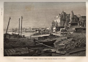 Le ghat de Bénarès (actuelle Varanasi) (ghat désignant les marches qui couvrent les rives des rivières et les berges des bassins et réservoirs permettant de descendre au contact de l