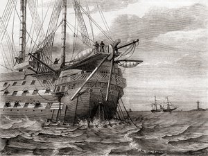 Le HMS Agamemnon posant le câble télégraphique transatlantique, 2 août - French School