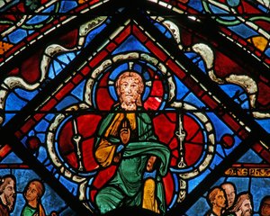 La fenêtre de Joseph : Christ dans un quatrefoil donnant la bénédiction - French School