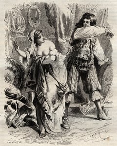 Le Marquis de Montespan, Louis Henri de Pardaillan de Gondrin (1640-1691), gifle sa femme, la Marquise de Montespan (Françoise Athénaïs) de Rochechouart Mortemart (ou Madame de Montespan) (1640-1707), car elle lui a refusé par ordre du roi - French School