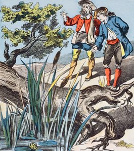 Le Chêne et le Roseau, illustration des Fables de La Fontaine - French School