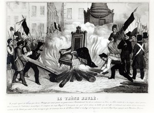 Le peuple brûlant le trône à la Place de la Bastille, 1848 - French School