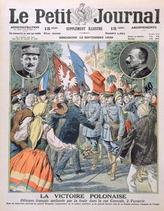 La victoire polonaise, officiers français acclamés par la foule dans la rue centrale de Varsovie, illustration de couverture du Petit Journal, 12 septembre 1920 - French School