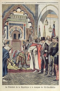 Le Président de la République française, Émile Loubet (1838-1929) visitant la Mosquée de Sidi Bou Medine, Tlemcen, Algérie, illustration du Petit Journal, 3 mai 1903