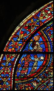 Fenêtre du Fils Prodigue : musiciens à la fête ; ange