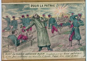 Le rabbin Abraham Bloch offre un crucifix à un soldat catholique mourant et est frappé par un obus, 1914-18 - French School