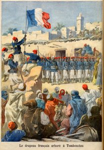 Le Drapeau français hissé à Tombouctou (Mali) de «Le Petit Journal», février 1894 (gravure) - Le drapeau français flotte à Tombouctou. Illustration pour Le Petit Journal - French School