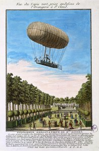 Le dirigeable Robert au-dessus de Saint-Cloud, Paris, 15 juillet 1784 - French School