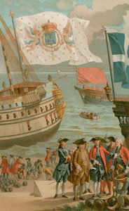 Le drapeau royal, le drapeau de la galère, le drapeau de la marine marchande - French School
