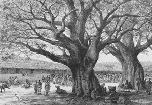 La résidence royale à Aouabou, illustration de "Du Niger au Golfe de Guinée...", par Louis Gustave Binger, 1892 - French School