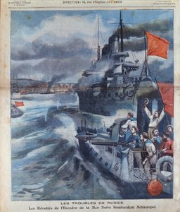 La mutinerie russe en mer Noire et le bombardement de Sébastopol, illustration du Petit Parisien, 1905 - French School