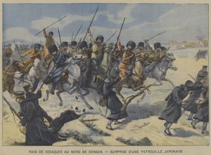 La guerre russo-japonaise : des cosaques surprenant une patrouille japonaise lors d