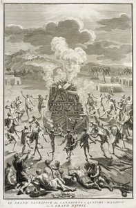 Le sacrifice à Quitchi-Manitou, ou Le Grand Esprit, par les Canadiens, illustration des Cérémonies et coutumes religieuses, gravée par Bernard Picart, 1723