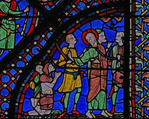 La fenêtre de Saint Jacques : Jacques guérit un paralytique - French School