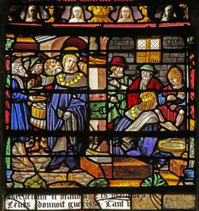 La fenêtre de Saint Louis : Louis lave les pieds des pauvres - French School