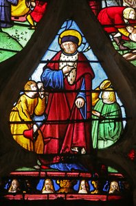 La fenêtre de Saint Louis : Saint Louis accomplissant de bonnes actions - French School