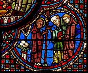 Saint Lubin : ses méditations sont interrompues par deux moines - French School