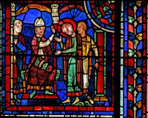 La fenêtre de Saint Martin : le saint reçoit une bénédiction de Saint Hilaire - French School