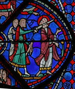 La fenêtre de Saint Thomas : attaqué par un prêtre du soleil avec une épée - French School
