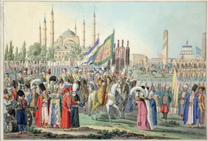 Le sultan turc passant en revue ses janissaires - French School
