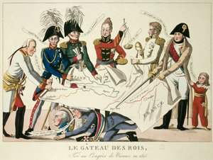 Le Congrès de Vienne le 22/06/1815 : le gâteau des rois. Il réunissait les huit puissances mondiales et cherchait à redéfinir les frontières après la chute de l