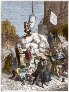 La Guerre des Farines : pillage des boulangeries à Paris, vers 1775 (début de la Révolution française) (gravure) - French School