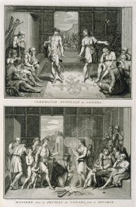 La cérémonie de mariage et la manière de divorcer au Canada, illustration des Cérémonies et coutumes religieuses, gravée par Bernard Picart, 1723