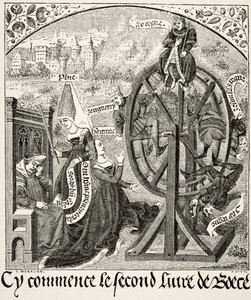 La Roue de la Fortune, de Science et Littérature au Moyen Âge par Paul Lacroix (1806-84) publié à Londres en 1878 - French School