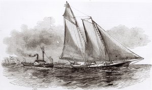 Le Yacht America prenant la tête lors de la Régate de Cowes en 1851, de Le Monde Illustré, 1851 - French School