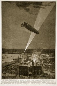 Le bombardement de Zeppelin sur Anvers le 24 août 1914 en défi de la Convention de La Haye, 1914-19 - French School