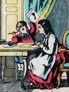 Les activités des filles de bonnes familles : aider un petit frère dans ses devoirs - Image d